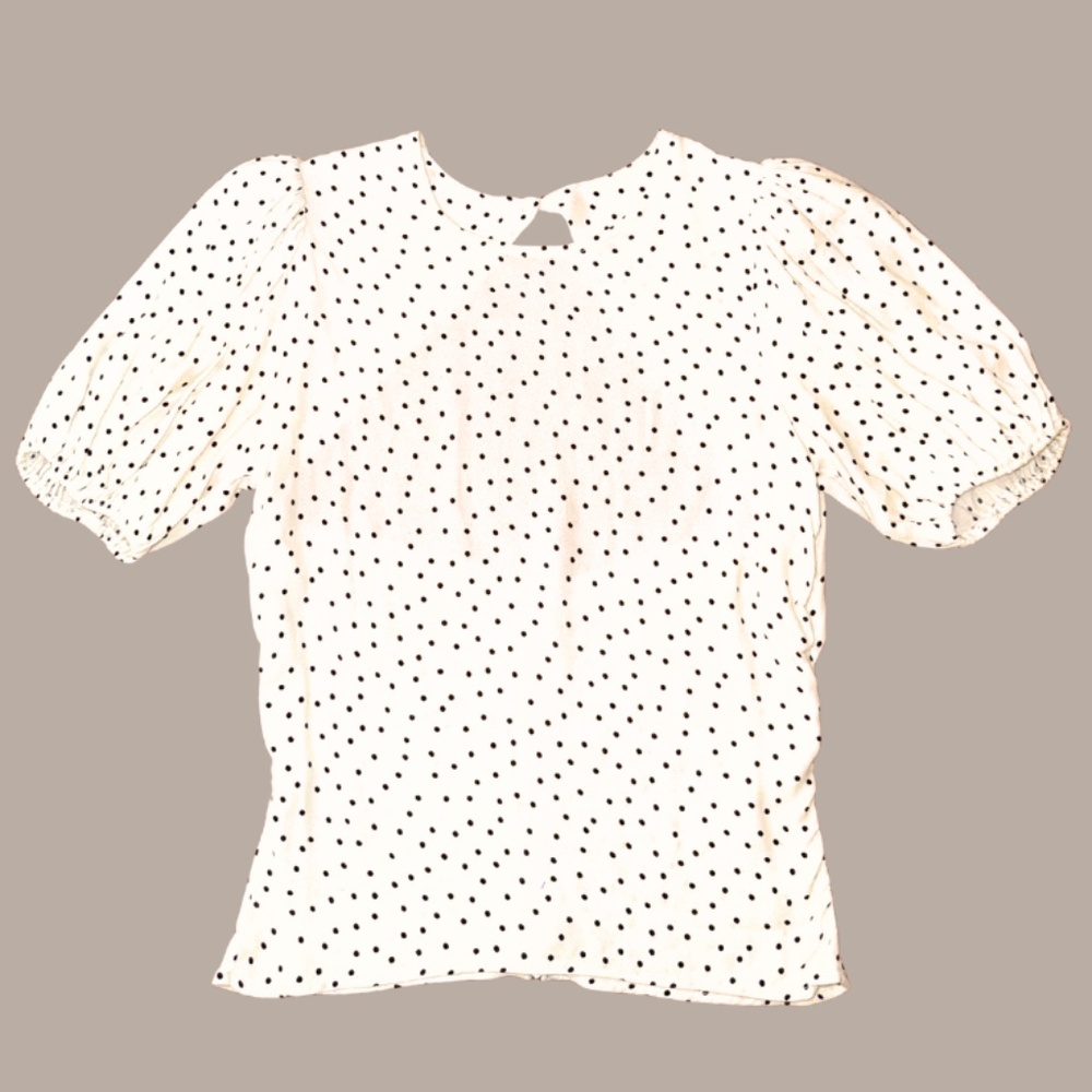 REFORMATION Ivory Polka Dot Puff Sleeve Top